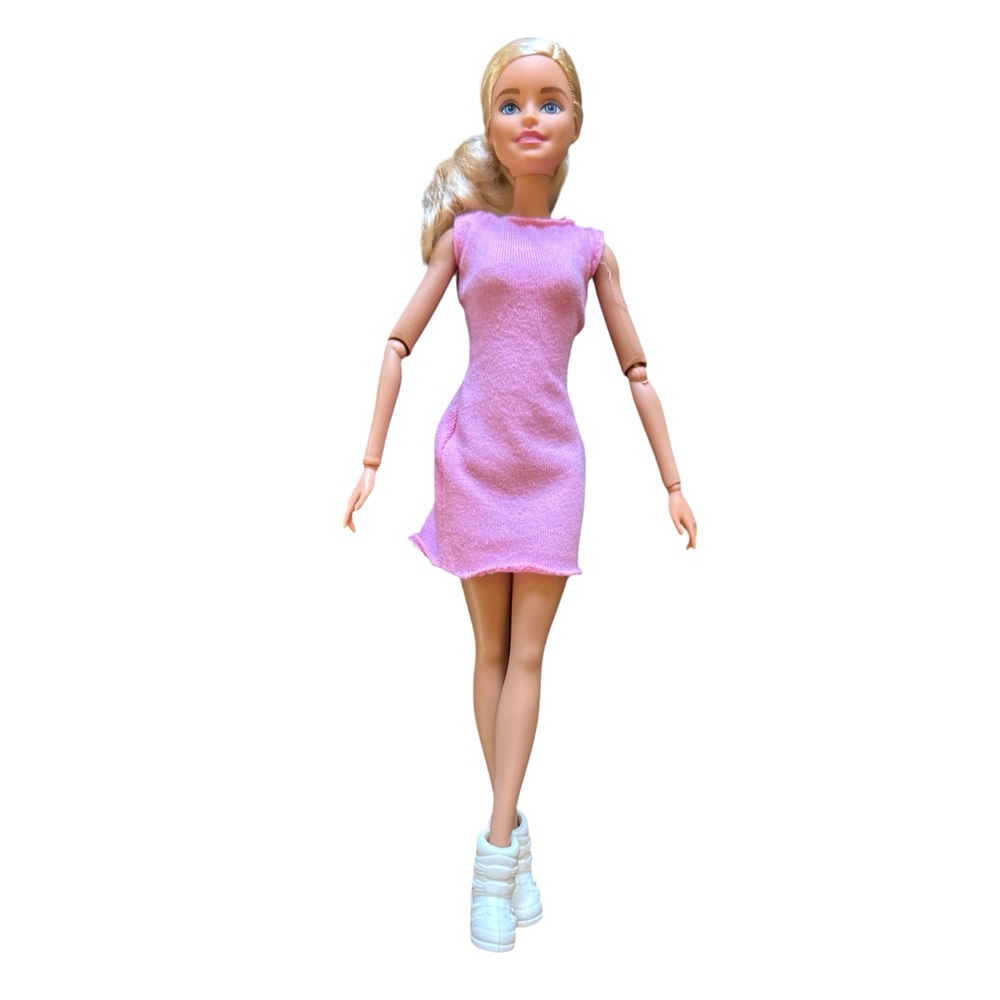 NWOB Barbie with pink shift dress and blonde pony tail